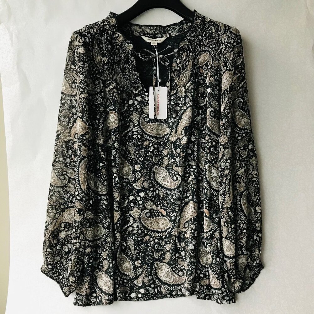 LUCKY BRAND Boho long  Sleeve Paisley blouse Elastic cuffs  Size: M